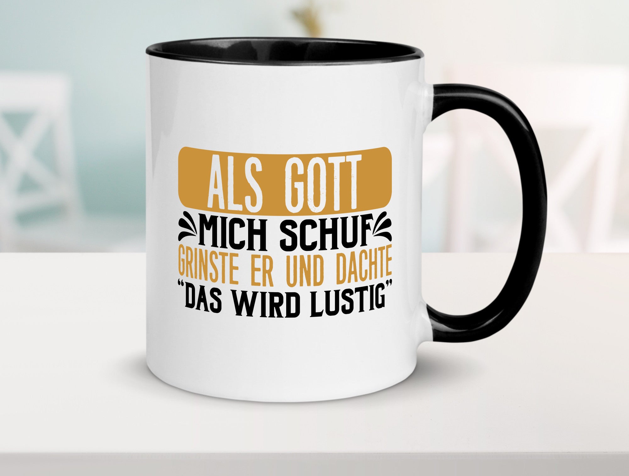 Als Gott mich Schuf Grinste er lustiger Spruch Geschenk Humor Geschenkidee Tasse
