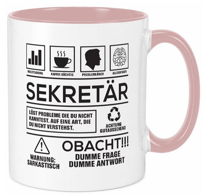 Achtung Probleme Sekretär | Büro Geschenkidee Arbeit Kollegen Humor Tasse