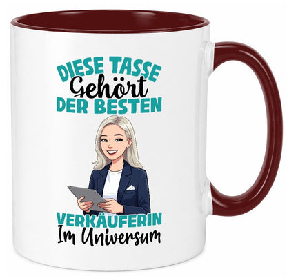 Im Universum: Verkäuferin| Kollegin | Verkaufsjob lustiger Spruch Geschenk Tasse
