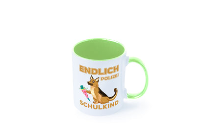 Endlich Schulkind | Tasse Einschulung Polizei Hund lustiger Spruch Geschenk