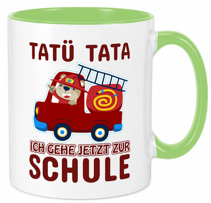 Bär in Feuerwehrauto | Tatü Tata Einschulung Tasse Humor Geschenkidee