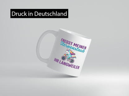 Fresst meinen Sternenstaub | Einhorn Fahrendes v2 Humor Geschenkidee Tasse