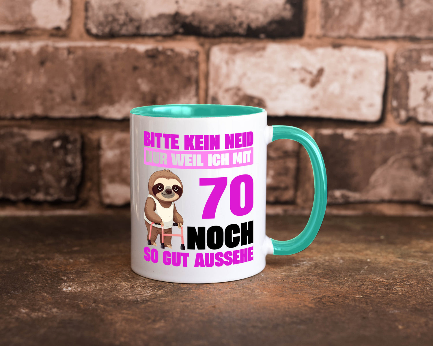 70. Geburtstag | Bitte kein neid Faultier 70 Jahre v2 Humor Geschenkidee Tasse