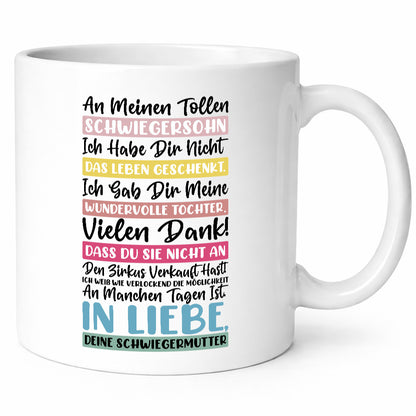 An meinen tollen Schwiegersohn vl10 Humor Familie Geschenkidee Tasse