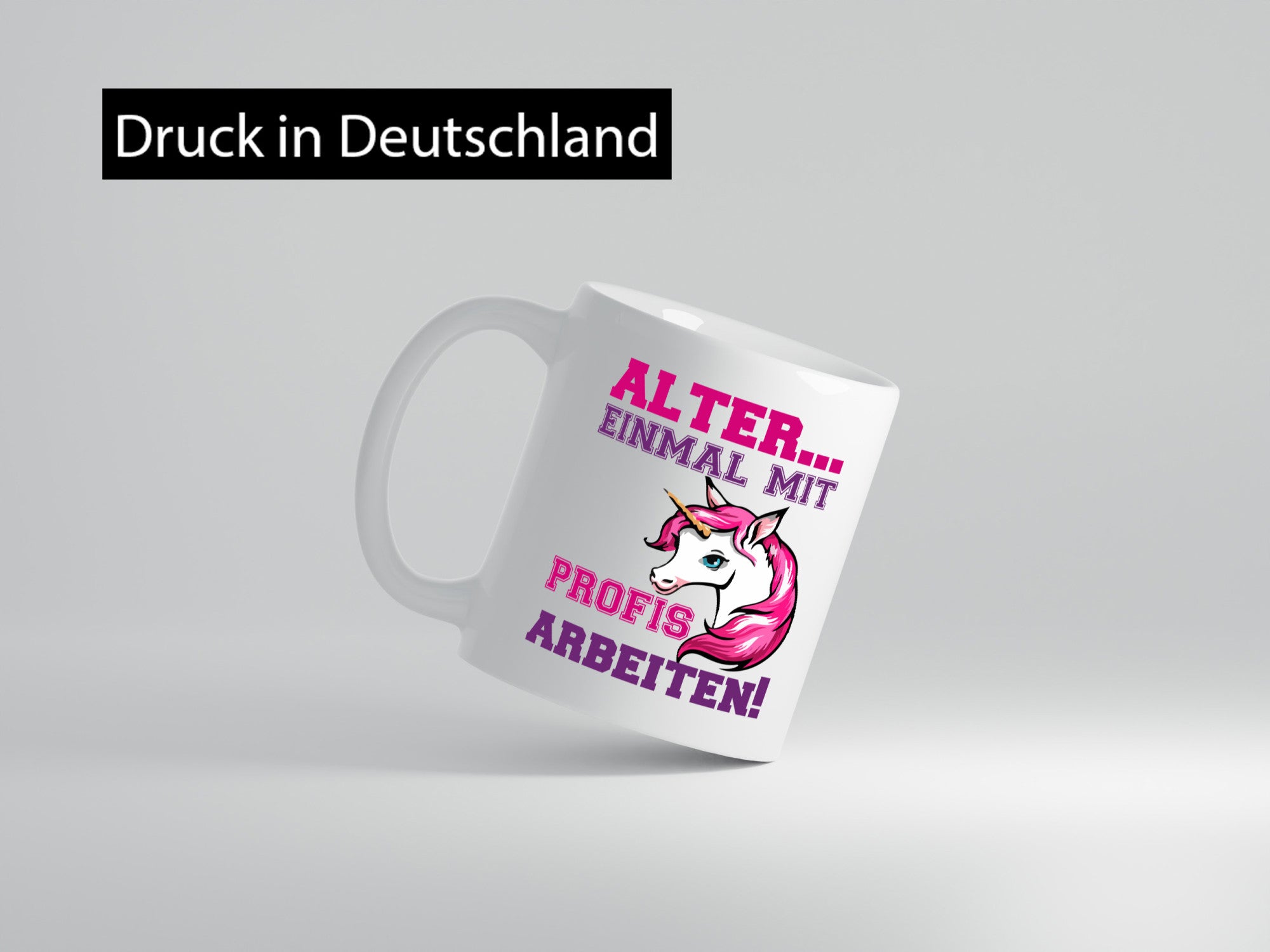 Mit Profis arbeiten | grimmiges Einhorn witzige Tasse Humor Arbeit Kollegen