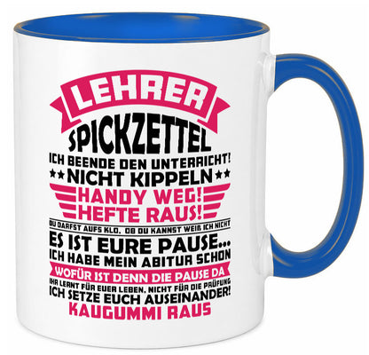 Lehrer Spickzettel | Beruf Tasse lustiger Spruch vl8 Geschenkidee Arbeit