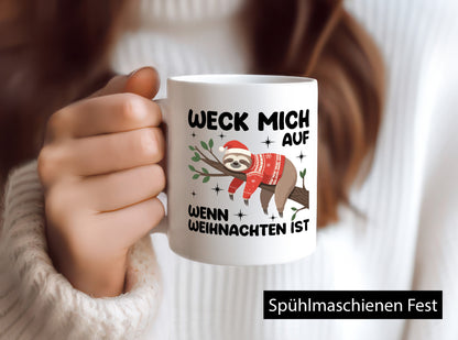 Weck mich auf wenn Weihnachten ist | v2 Humor Geschenkidee Tasse