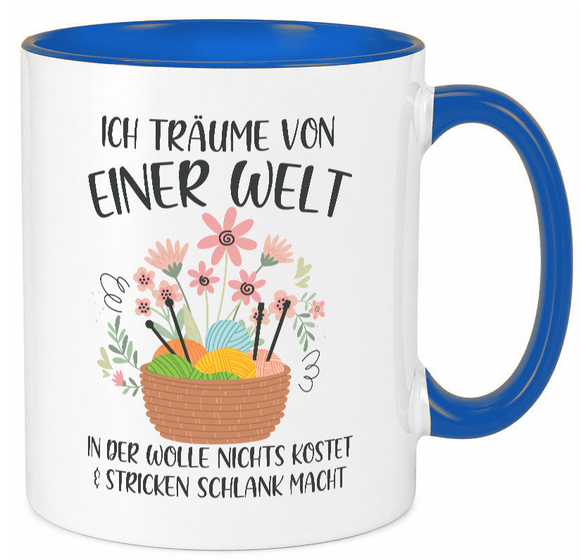 Träume von Wolle die nichts kostet | Korb Strick Blumen lustiger Spruch