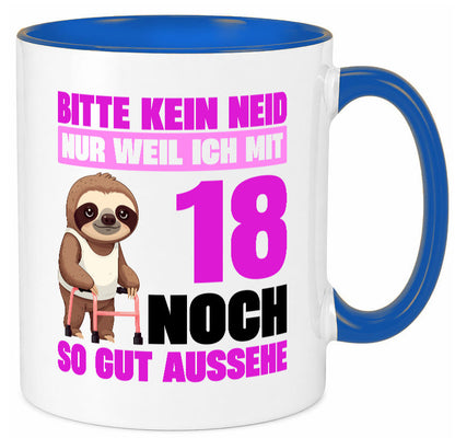 18. Geburtstag | Bitte kein neid Faultier 18 Jahre Geschenk Geschenkidee Tasse