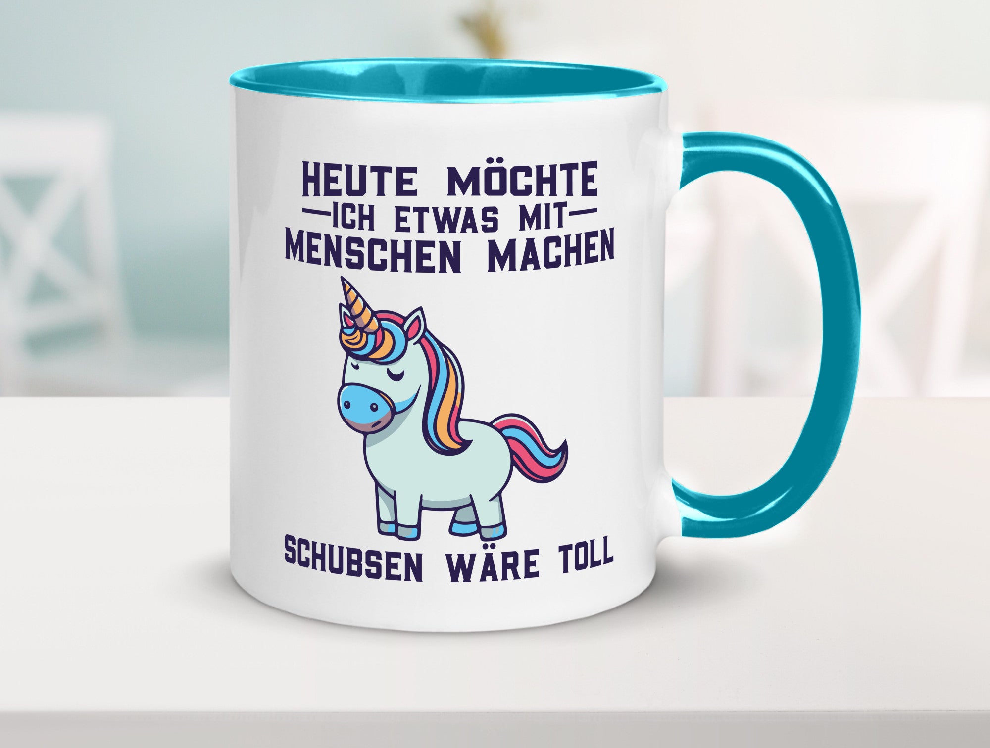 Heute möchte ich Menschen schubsen | Einhorn v2 Geschenk Humor Geschenkidee