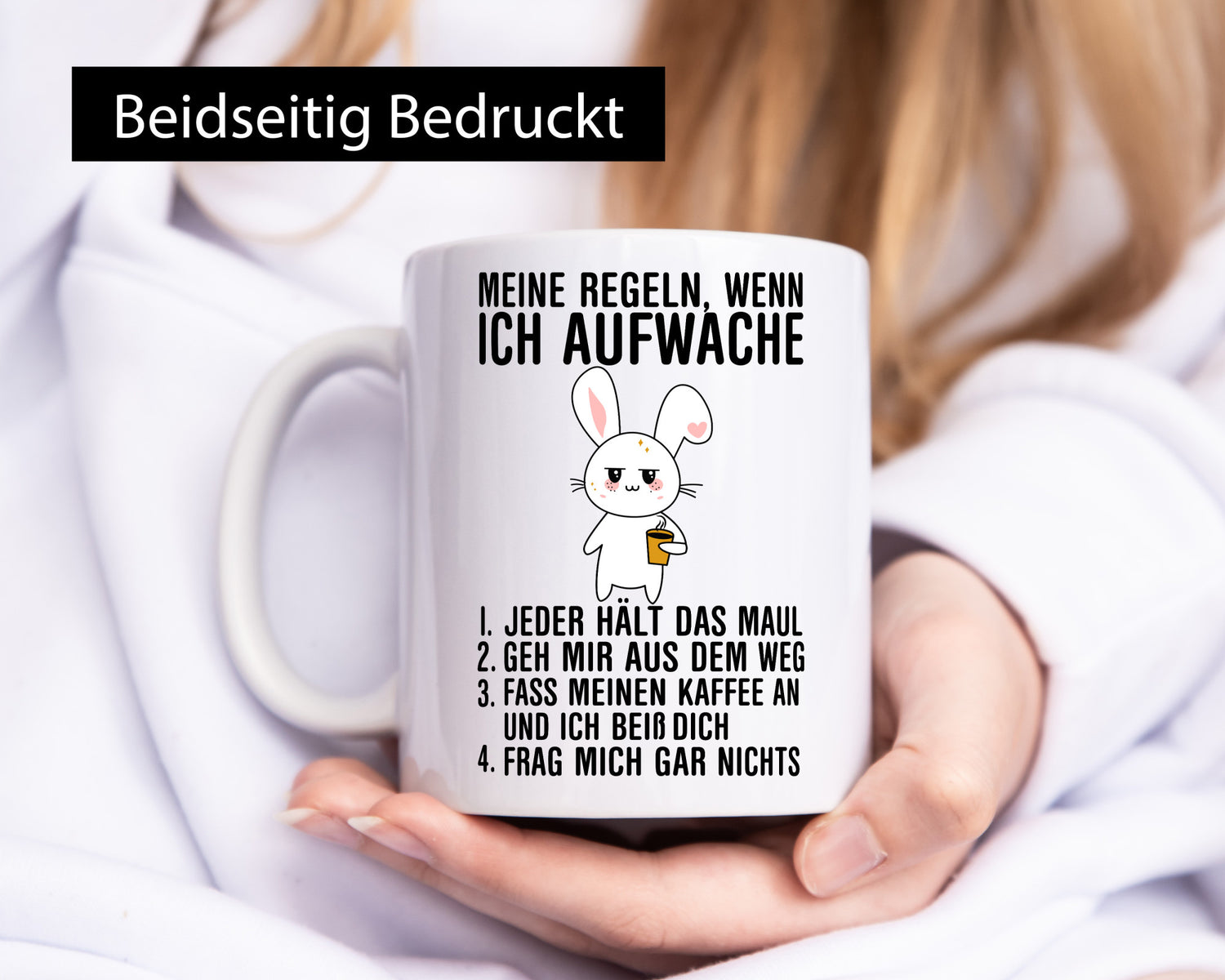Regeln wenn ich aufwache | Morgenmuffel Hase Kaffee Geschenk Humor Geschenkidee