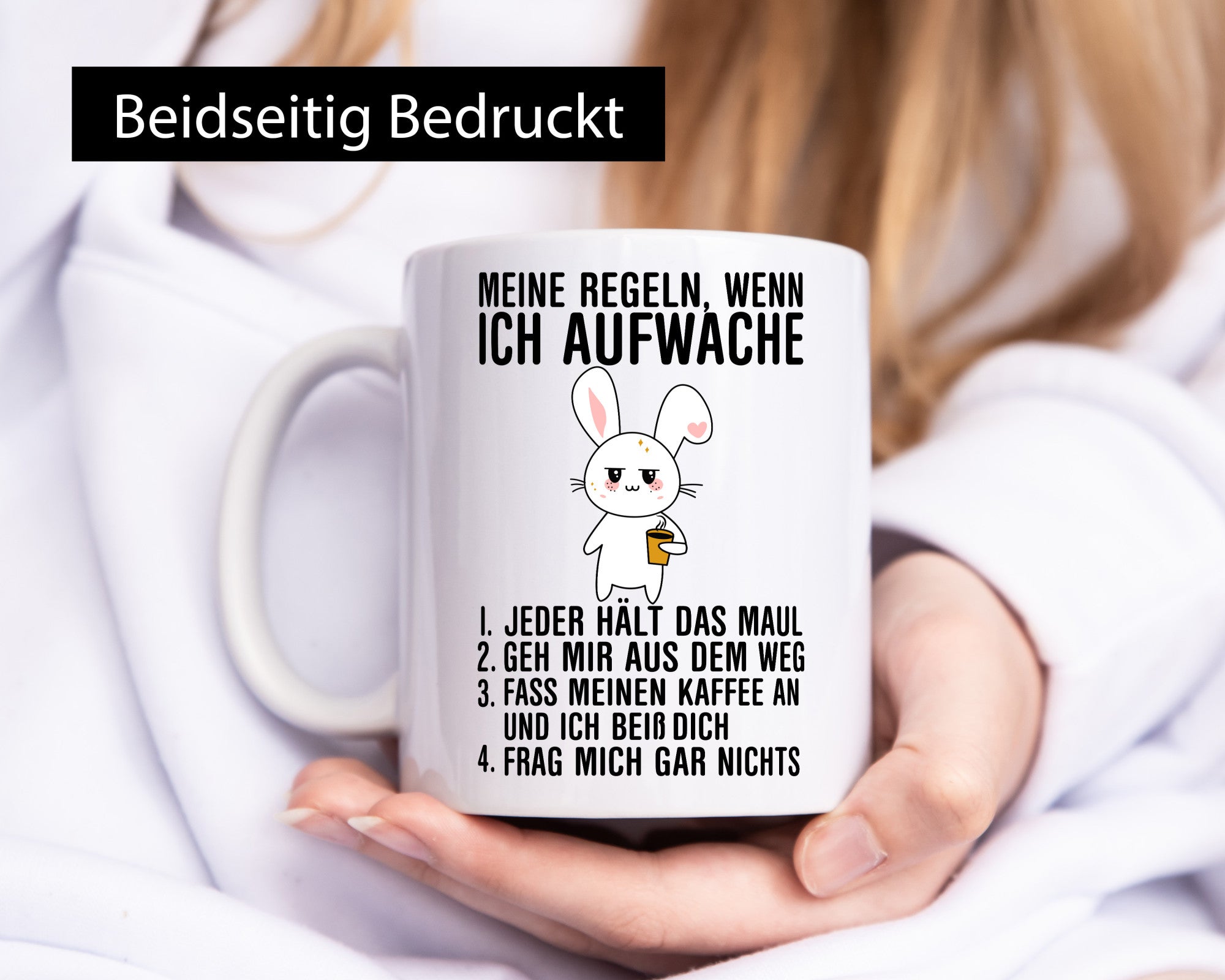 Regeln wenn ich aufwache | Morgenmuffel Hase Kaffee Geschenk Humor Geschenkidee