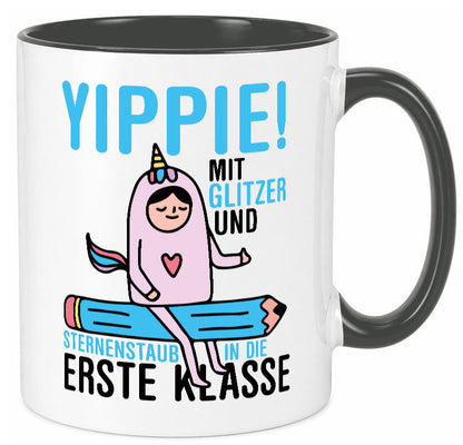 Mit Glitzer und Sternenstaub | Einschulung Einhorn lustiger Spruch Geschenk