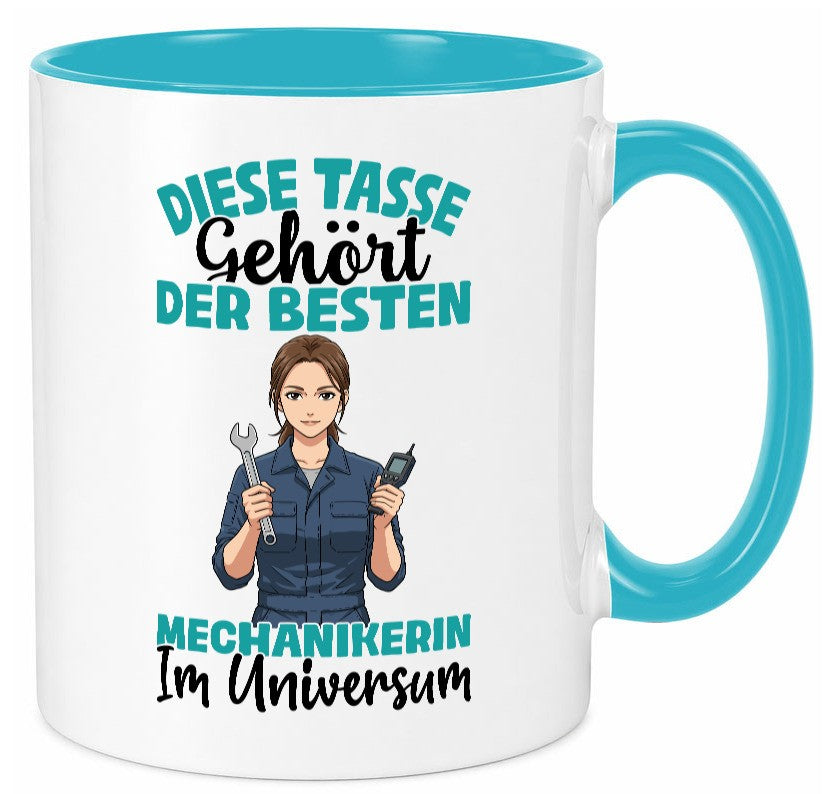 Im Universum: Mechanikerin | KFZ lustiger Spruch Geschenk Humor Geschenkidee Tasse