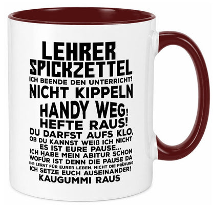 Lehrer Spickzettel | Beruf Tasse lustiger Spruch Geschenkidee Arbeit Kollegen
