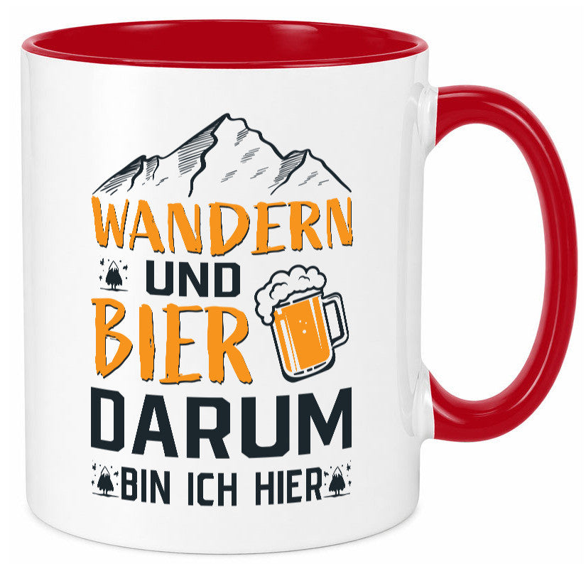 Wandern, Bier, darum hier | Berge Bierglas lustiger Spruch Geschenk Humor Tasse