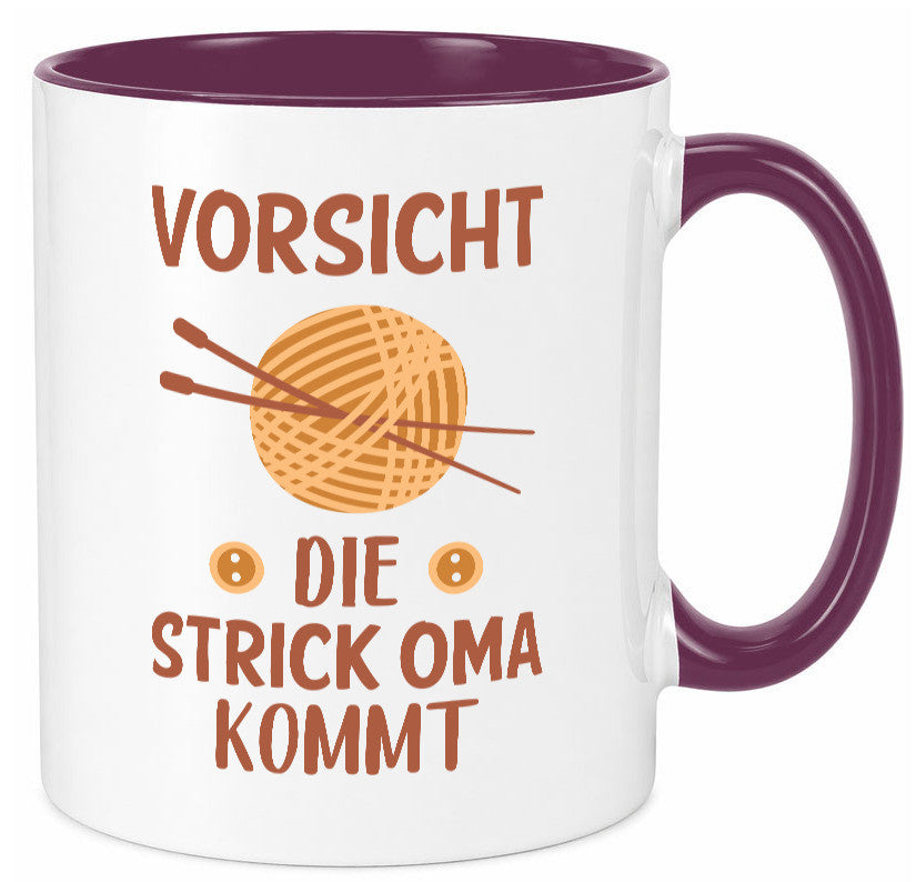 Vorsicht, Strickoma kommt | Wolle Stricknadeln Humor Familie Geschenkidee Tasse