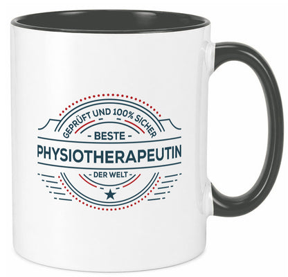 Geprüft und sicher: Physiotherapeutin Humor Geschenkidee Tasse