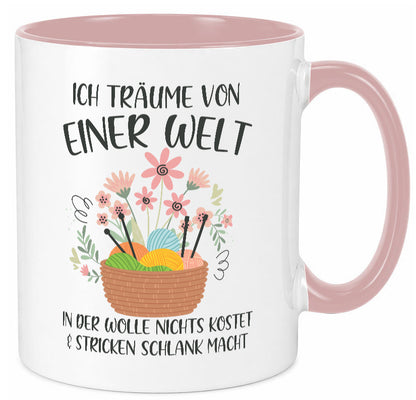 Träume von Wolle die nichts kostet | Korb Strick Blumen lustiger Spruch