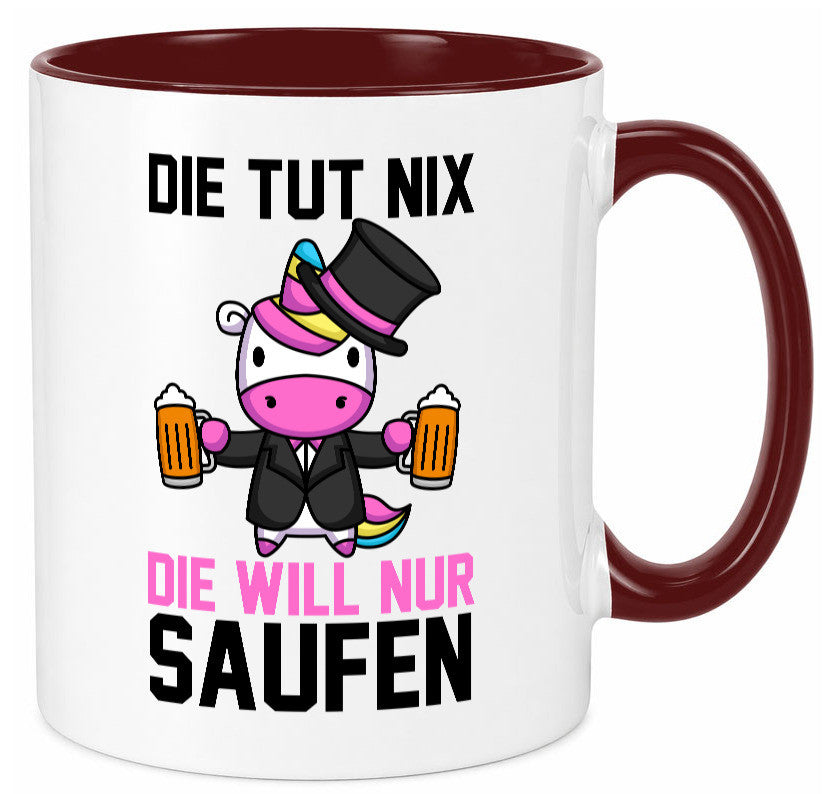 Die tut nix will nur Saufen | Einhorn Bier v2 lustig Humor Geschenkidee Tasse