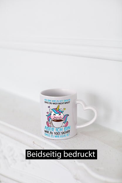 Zu 97% sicher | Einhorn mit Tasse Comic Selbstbewusst lustiger Spruch Geschenk