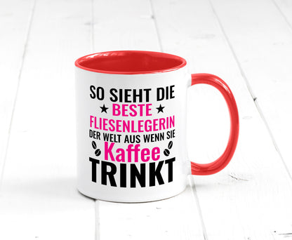 Kaffee trinkt: Fliesenlegerin | Fliesenlegen Bau Humor Geschenkidee Tasse