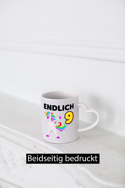 9. Geburtstag | endlich 9 Jahre Einhorn Mädchen Geschenkidee Humor Tasse