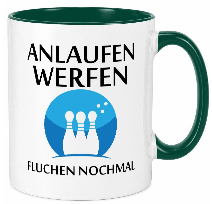 Anlaufen werfen fluchen nochmal | Bowling Sport Geschenk Humor Geschenkidee Tasse
