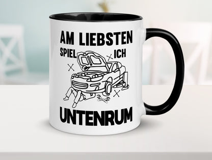 Am liebsten spiele ich untenrum | Autowektstatt lustiger Spruch Geschenk Humor Tasse
