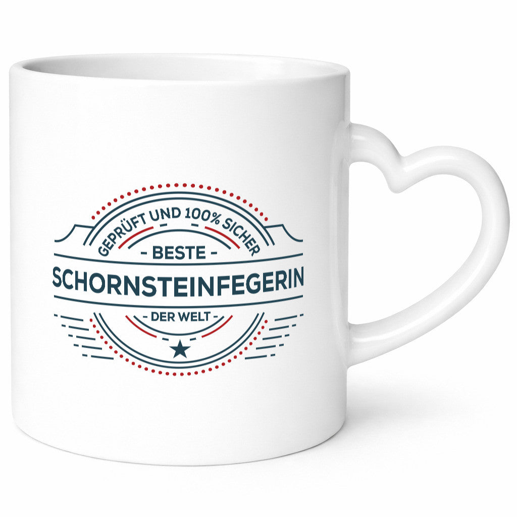 Geprüft und sicher: Schornsteinfegerin | Kaminkehrerin Humor Geschenkidee Tasse