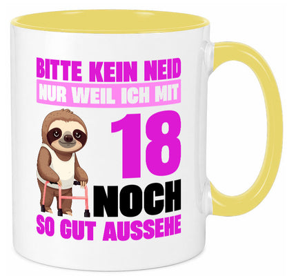18. Geburtstag | Bitte kein neid Faultier 18 Jahre Geschenk Geschenkidee Tasse