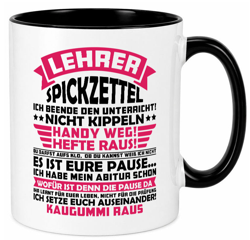 Lehrer Spickzettel | Beruf Tasse lustiger Spruch vl8 Geschenkidee Arbeit