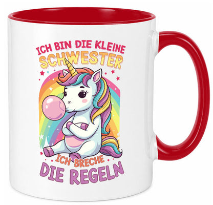 Bin die Kleine schwester ich breche Regeln | Einhorn Humor Geschenkidee Tasse