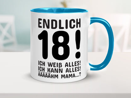 Endlich 18 | Geburtstag Tasse volljährig Erwachsen lustig Geschenkidee Geschenk
