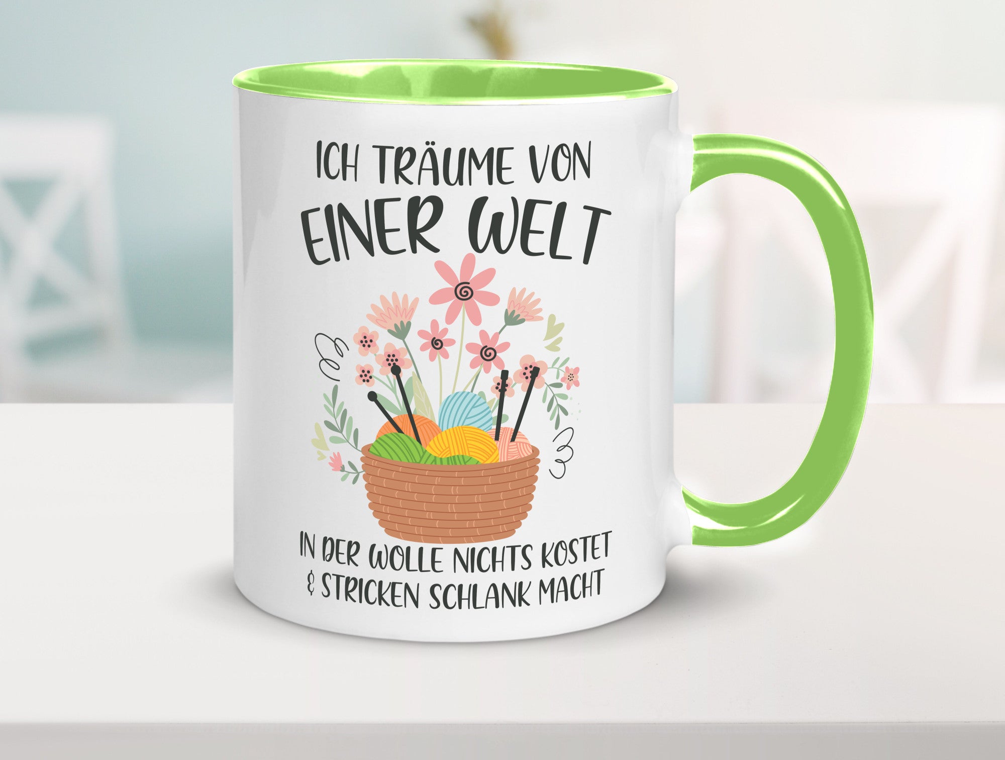 Träume von Wolle die nichts kostet | Korb Strick Blumen lustiger Spruch
