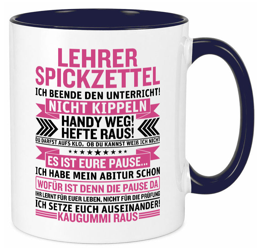 Lehrer Spickzettel | Beruf Tasse lustiger Spruch vl1 Geschenk Arbeit Kollegen