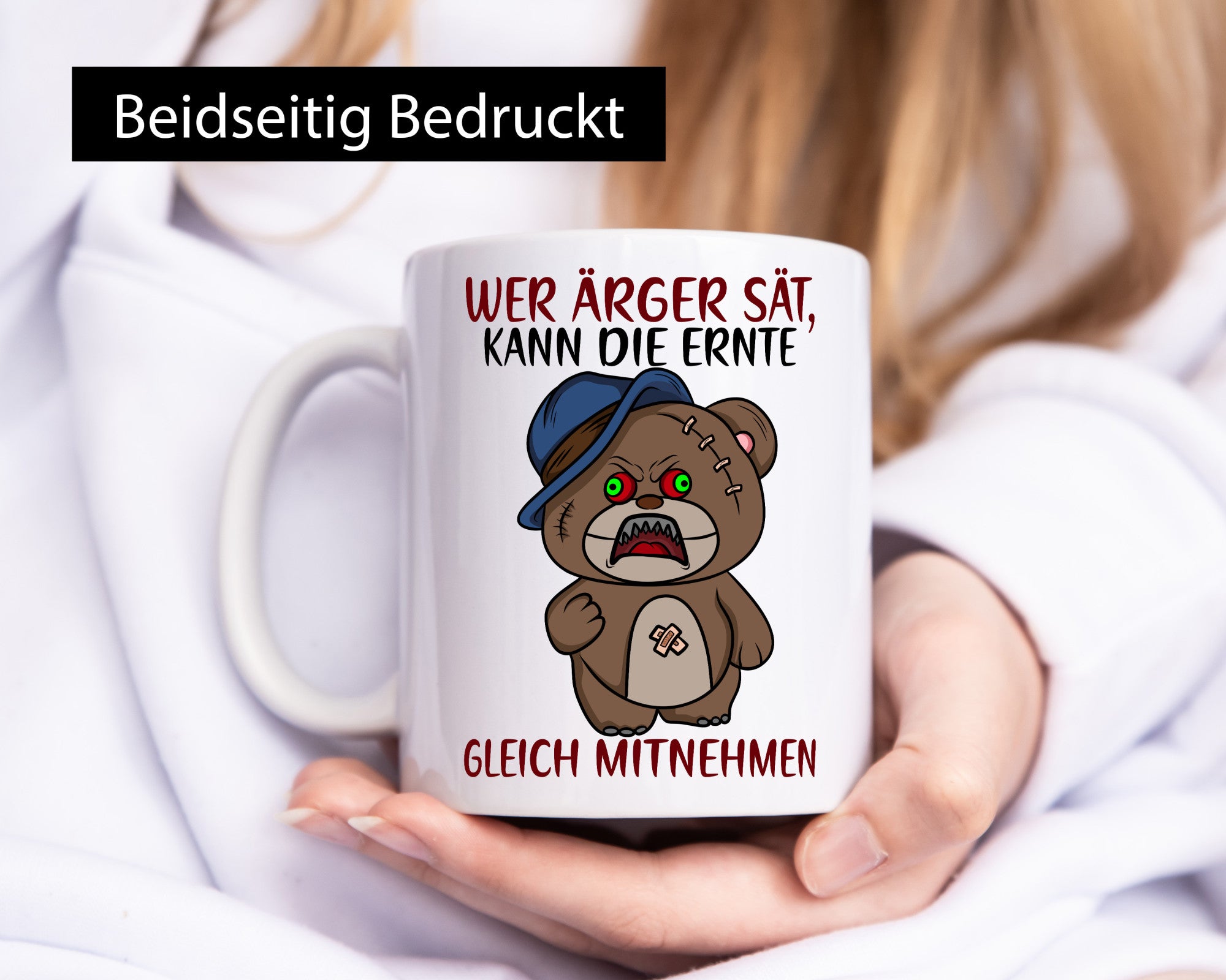 Wer Ärger sät | wütender Bär Comic frecher Spruch Humor Geschenkidee Tasse