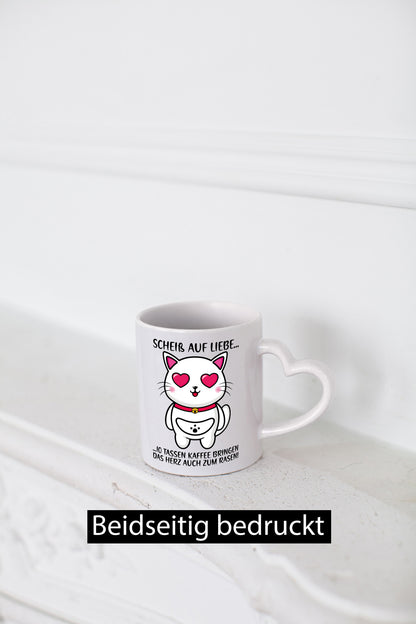 Scheiß auf Liebe | Katze mit Herzen Kaffee Kaffeetrinker Geschenkidee