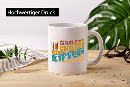 Grillen Chillen Bierchen Killen | Grilln Bier v2 Geschenkidee Humor Tasse