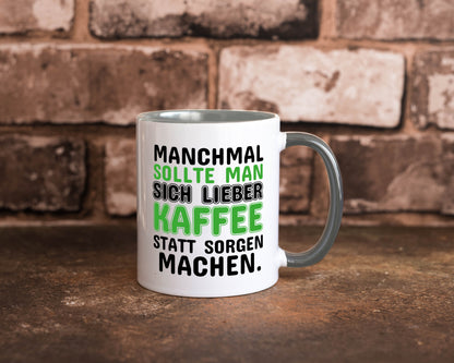Kaffee statt sorgen lustiger Spruch Geschenk Humor Geschenkidee Tasse