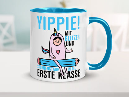 Mit Glitzer und Sternenstaub | Einschulung Einhorn lustiger Spruch Geschenk