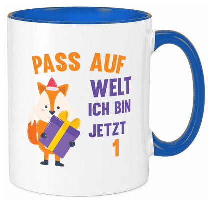 Pass auf Welt ich bin jetzt 1 | Baby Geburtstag lustiger Spruch Geschenk Tasse