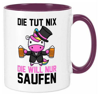 Die tut nix will nur Saufen | Einhorn Bier v2 lustig Humor Geschenkidee Tasse
