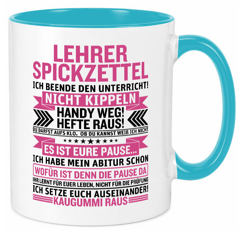 Lehrer Spickzettel | Beruf Tasse lustiger Spruch vl1 Geschenk Arbeit Kollegen