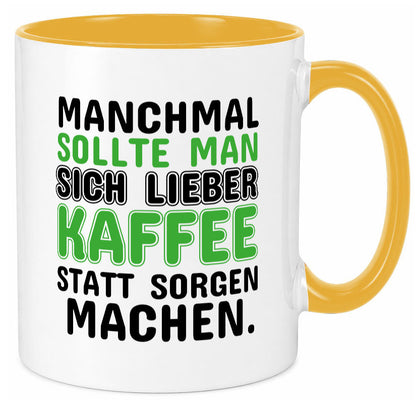 Kaffee statt sorgen lustiger Spruch Geschenk Humor Geschenkidee Tasse