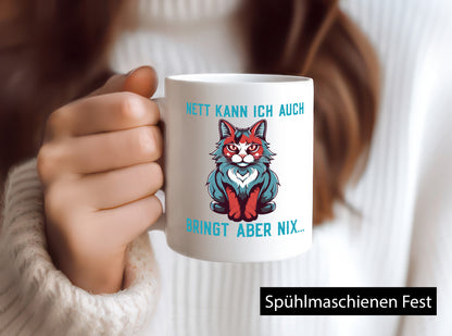 Nett kann ich auch | Katze im Kapuzenpulli Spruch Humor Tierliebhaber