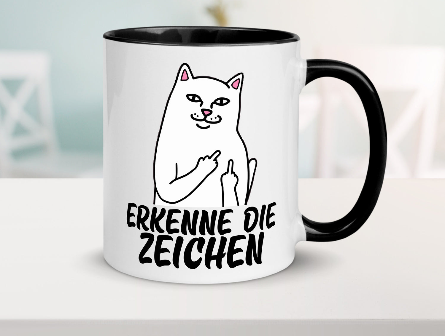 Erkenne die Zeichen | Katze Schatten Mittelfinger Geschenk Tierliebhaber Humor