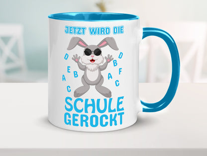Schule wird gerockt | Schulbeginn Tasse cooler Hase lustiger Spruch Geschenk
