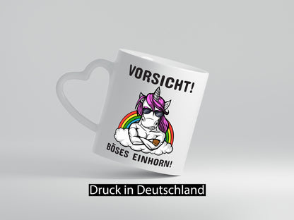 Vorsicht! Böses Einhorn | Spruchtasse mit Motiv Geschenk Humor Geschenkidee