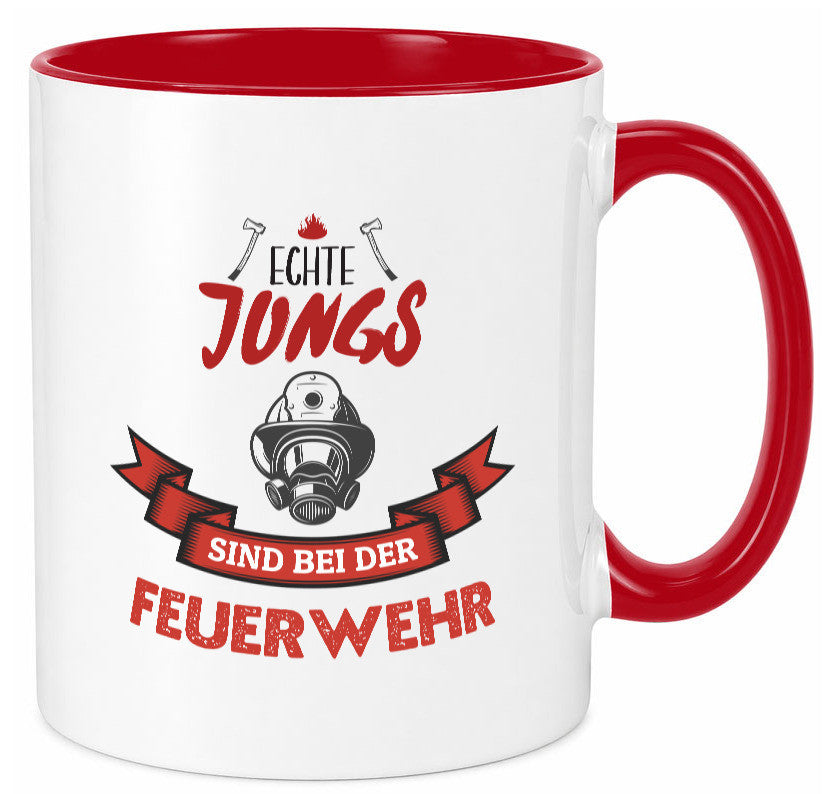 Echte Jungs sind bei der Feuerwehr | Feuerwehrmann lustiger Spruch Geschenk Tasse